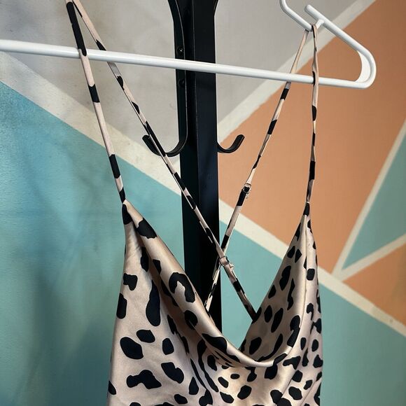 Princess Polly Women's 4 Maya Mini Slip Dress Leopard Print Open Cross Back - Picture 2 of 8